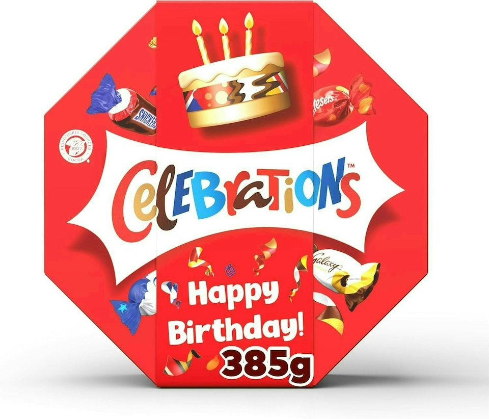 image 1 of Celebrations Centrepiece 385g Chocolate Gift with 'Happy Birthday' Sleeve