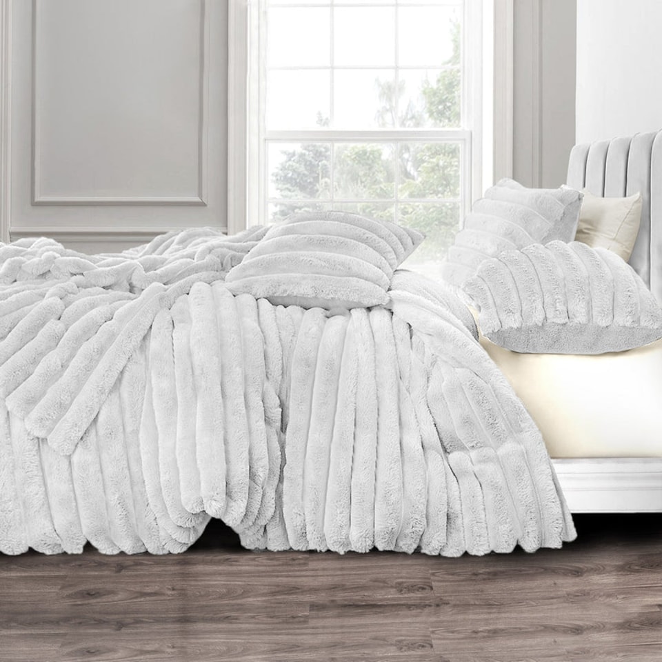image 1 of Velosso Jumbo Cord Faux Rabbit Fur Duvet Cover and Pillowcase Set