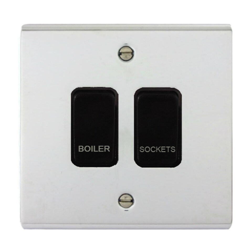 Deta Kitchen Grid Switch Polished Chrome / Black Switches - 2 Gang