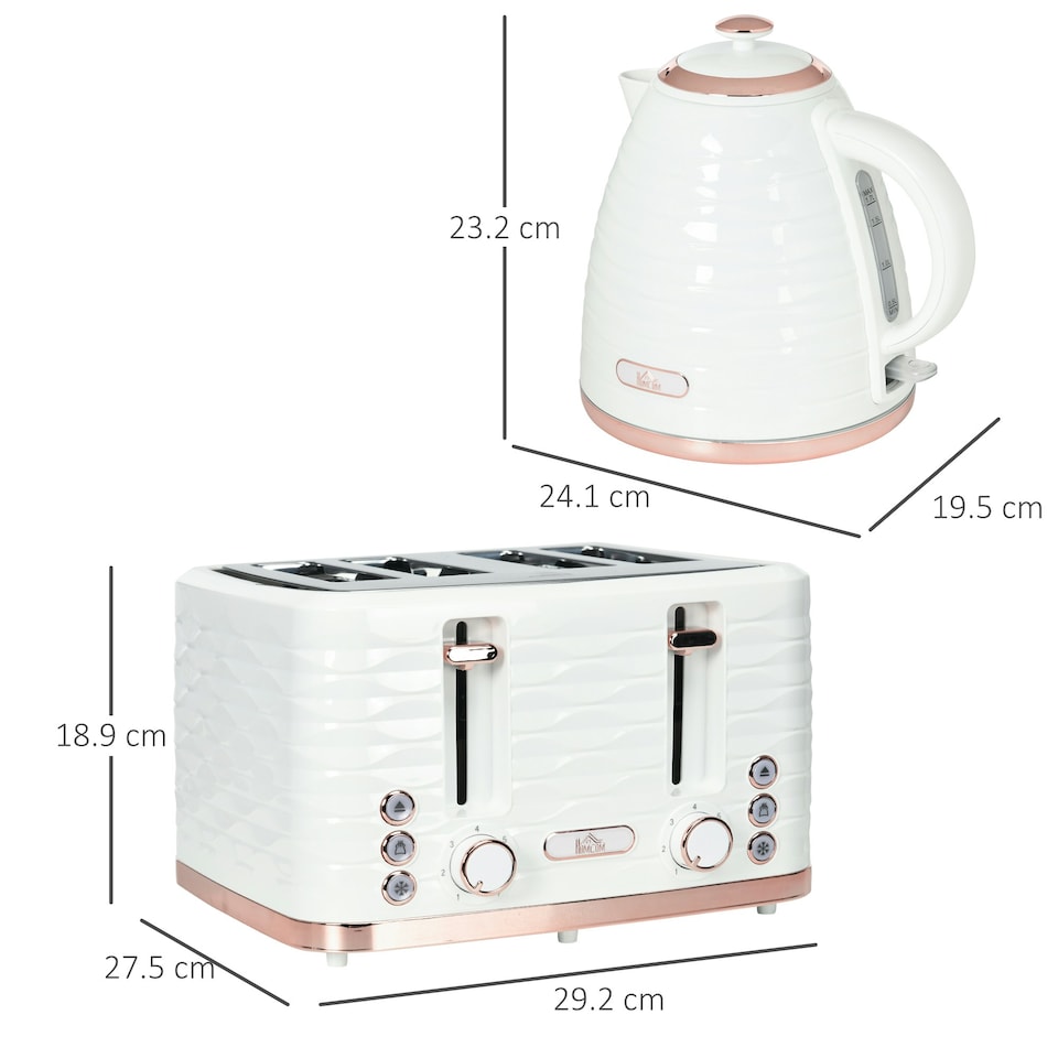 image 1 of HOMCOM Kettle and Toaster Set 1.7L Rapid Boil Kettle & 4 Slice Toaster White