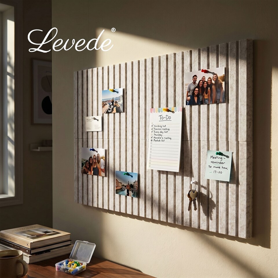 image 1 of Levede Felt Notice Board 12PCS Wall Tiles Pin Board Self Adhesive Beige 30x30cm