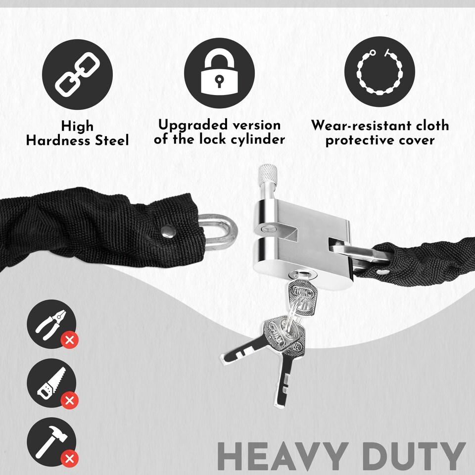 image 1 of 3 Key Motorcycle Heavy-Duty Padlock with Chain - 38mm x 1m