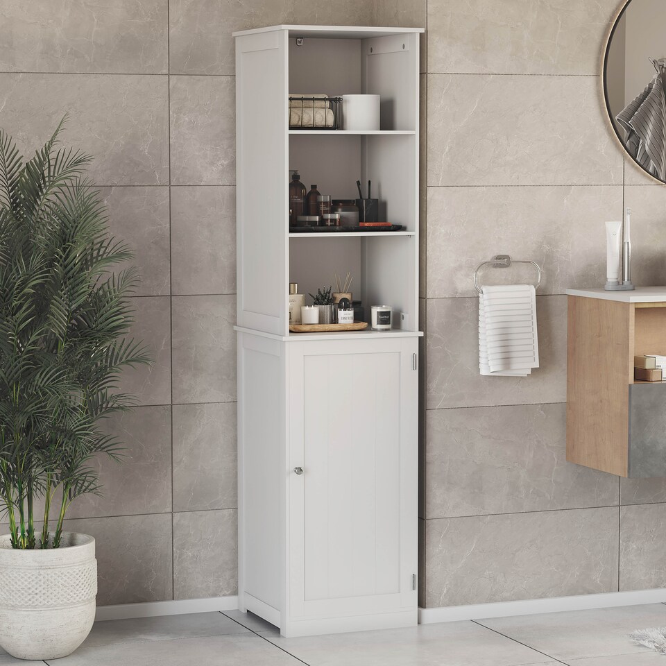 image 1 of Bath Vida Priano 1 Door 2 Shelf Tall Bathroom Cabient, White