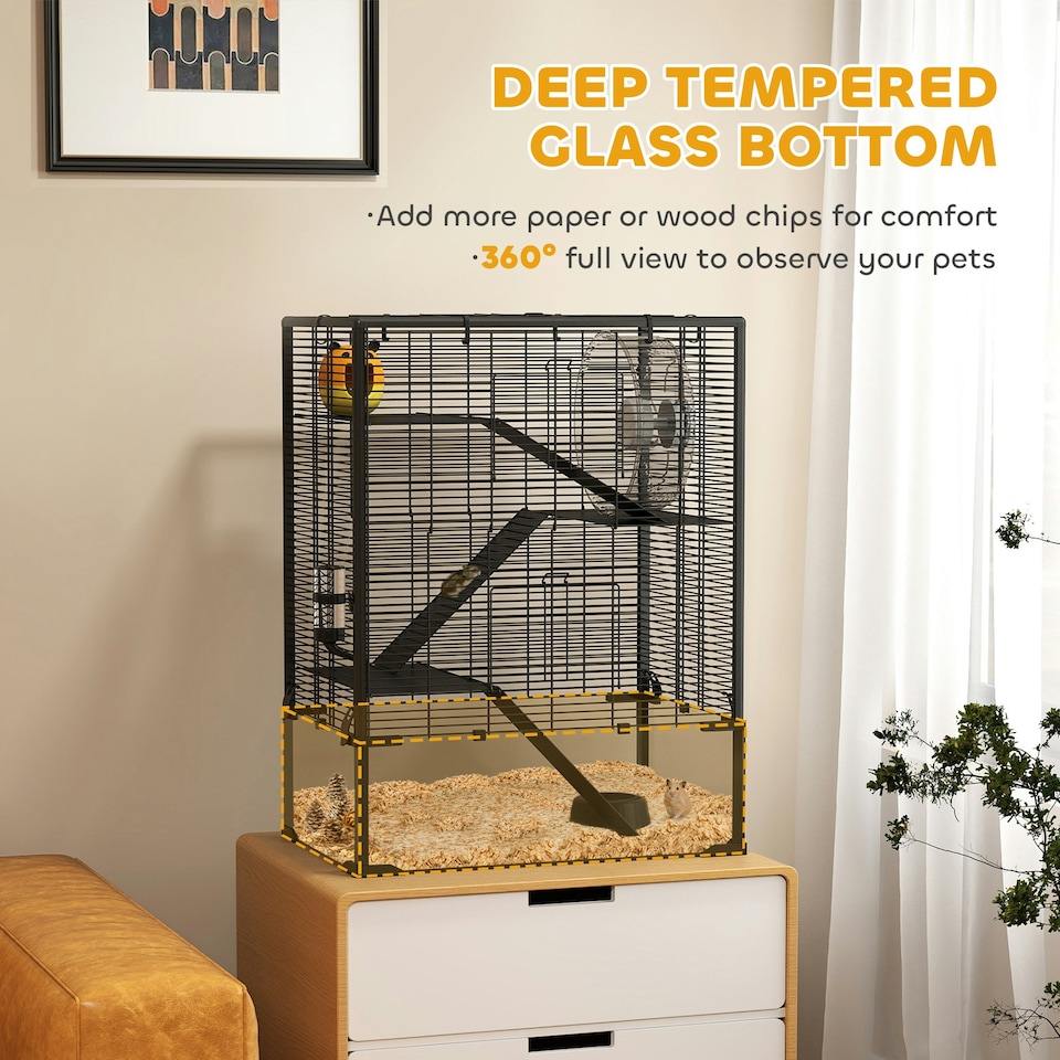image 1 of PawHut 4-Tier Hamster Cage w/ Deep Tempered Glass Bottom, 60 x 40 x 80cm