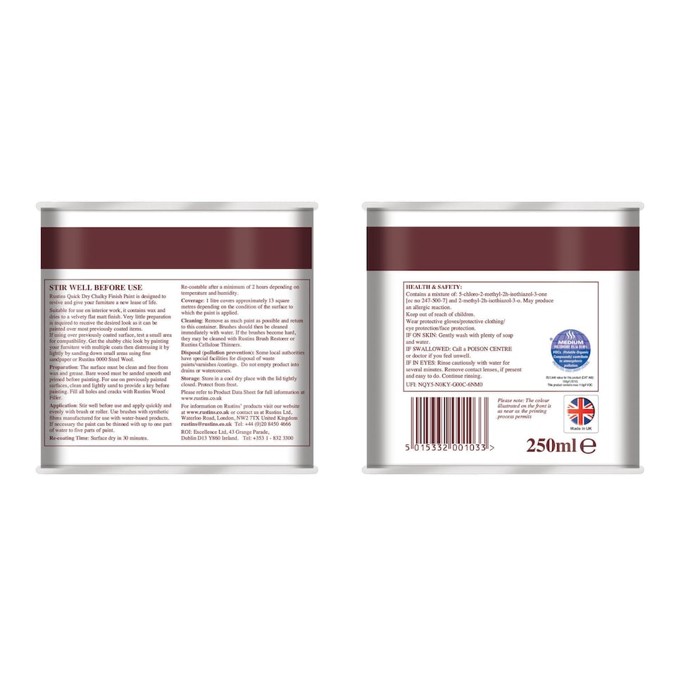 image 1 of Rustins - Chalky Finish Paint Windsor White 250ml