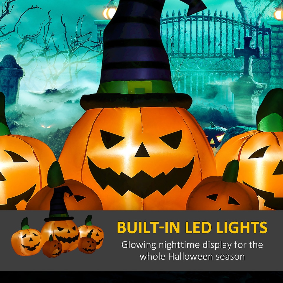 image 1 of Outsunny 6ft Inflatable Halloween Large Pumpkin in Hat with Four Small Pumpkins, Blow-Up Outdoor LED Display for Lawn, Garden, Party