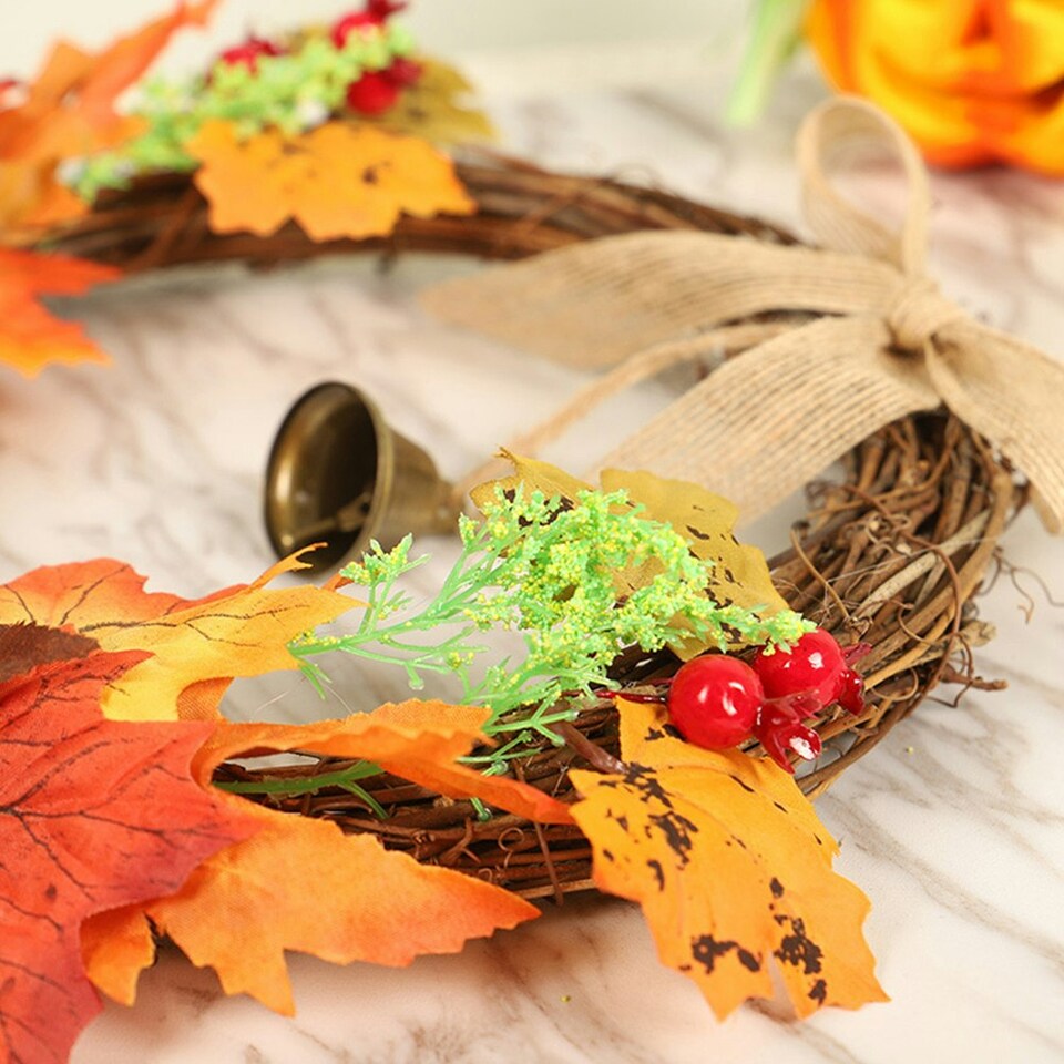 image 1 of Living and Home Artificial Maple Leaves Halloween Pumpkin Garland with Bell