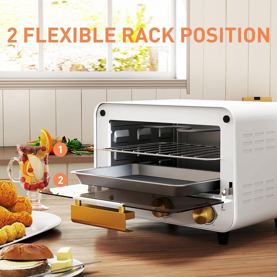 image 1 of HOMCOM Small Toaster Oven, 12L Mini Countertop Oven with Glass Door, White | White