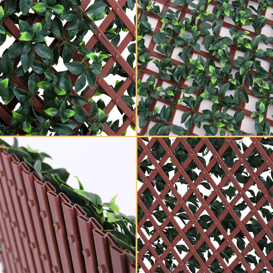 image 1 of Expanding Trellis With Artificial Leaves and Flowers - Ficus Leaf Garden Hedge Balcony Privacy Screening Panel | Green | Green | L | 1