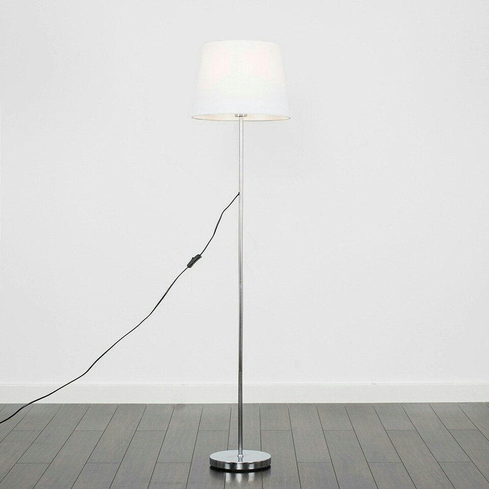 image 1 of ValueLights Charlie Chrome Floor Lamp White Taper Shade & Bulb