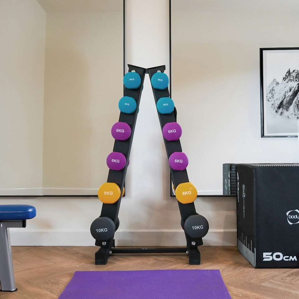 image 1 of Neoprene Dumbbells Set with Rack