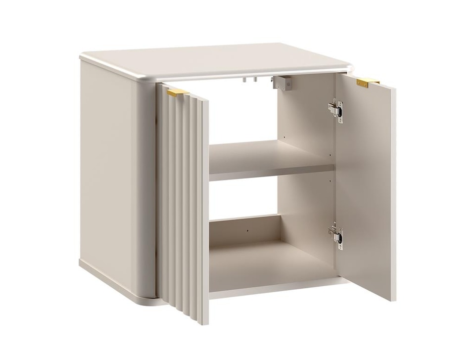 image 1 of Under Sink Bathroom Cabinet Beige Vanity Unit 600mm Worktop Fluted Ribbed Oren