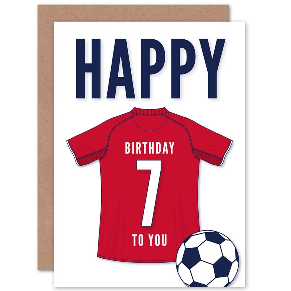 image 1 of Football Strip Kit Dark Red Jersey Age 7 Year Old Child Kids 7th Birthday Card