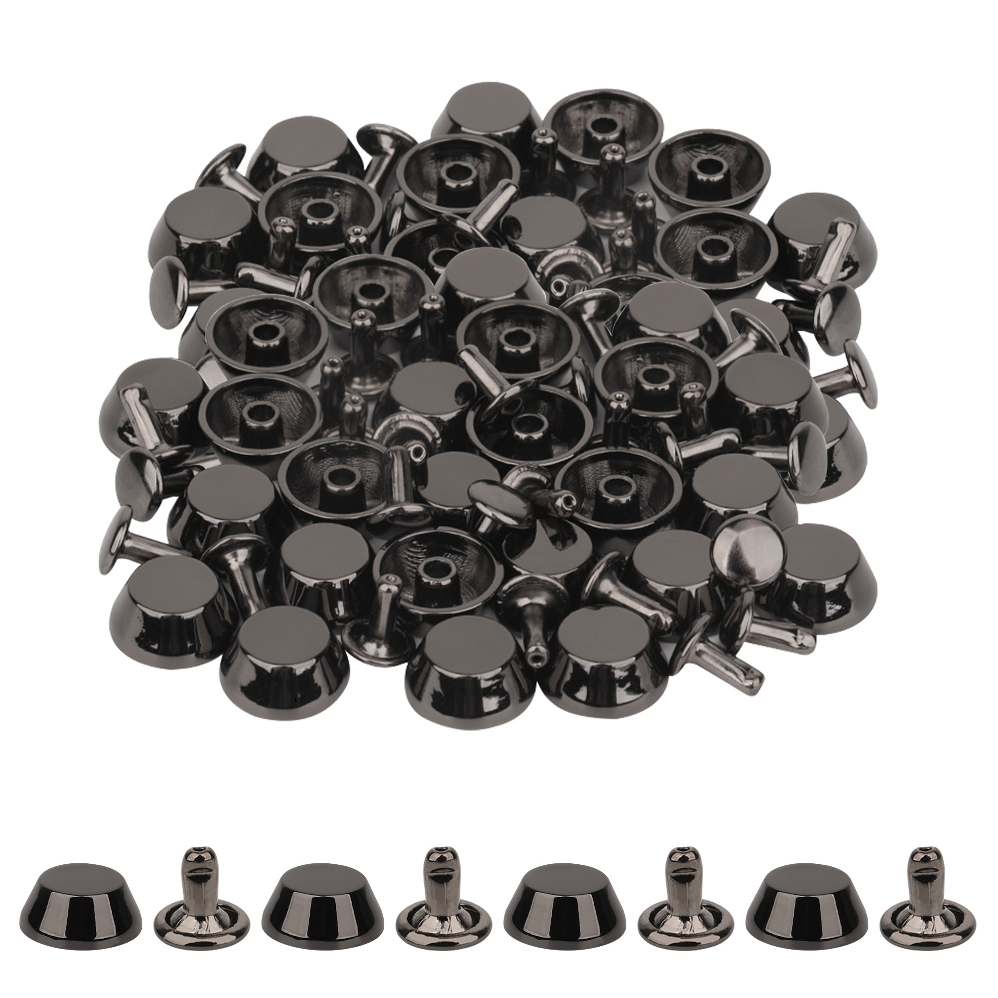 Neel Blue 12mm Mushroom Feet Cap with 7mm Back Rivets - 25pcs in Black