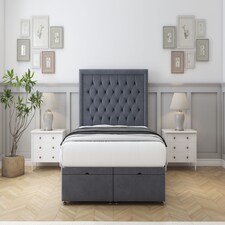 Sloomy Montana Steel Plush Ottoman Bed Base With 26" Strutted Headboard 5' King | Grey | Steeel | King | 1