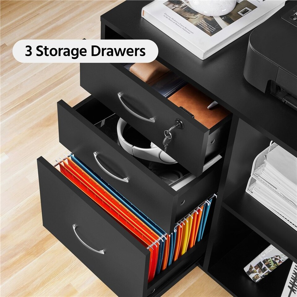 image 1 of Yaheetech 3-Drawer and 2- Open Shelf Vintage File Cabinet