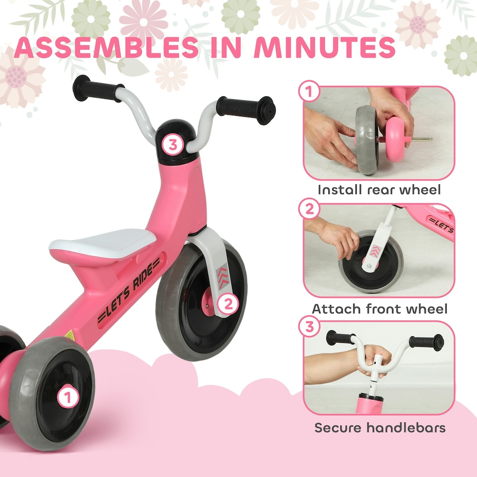 image 1 of AIYAPLAY Baby Balance Bike with 3 Wheels for 12-36 Months, Pink
