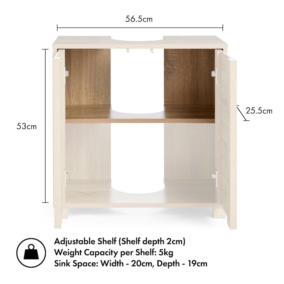 image 1 of VonHaus Chester Under Sink Bathroom Cabinet in Oak Effect