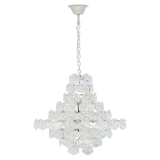Interiors by Premier Classical Silver Leaf Chandelier, 12 Bulb Teardrop Glass Pendant Light, Vintage-Inspired Ceiling Light | Grey
