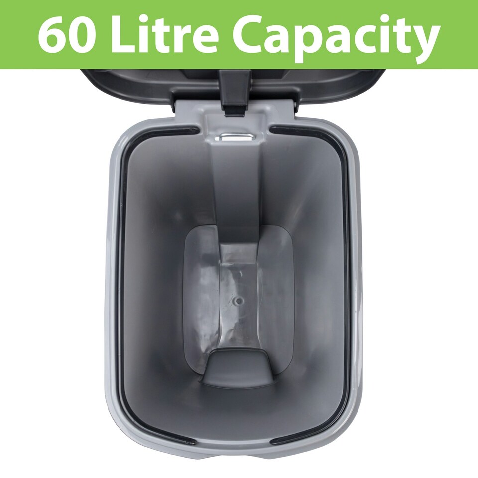 image 1 of JVL Slim Plastic Lidded Foot Pedal Waste Bin, 60L, Grey Grey