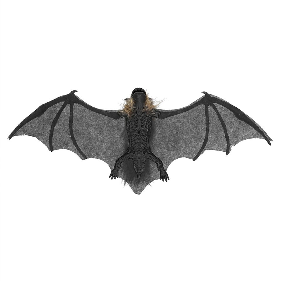 image 1 of Black Hairy Bat Halloween Decoration 39cm