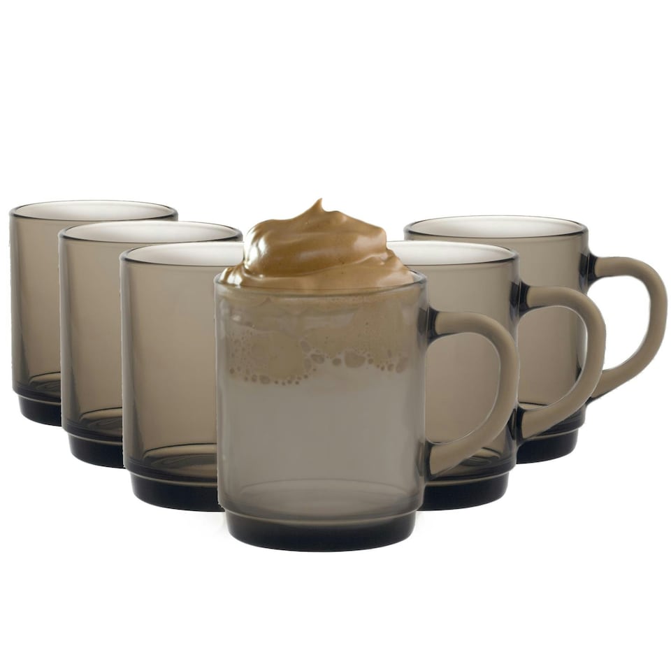 image 1 of Duralex Versailles Glass Coffee Mugs - 260ml Cups - Smoke - Pack of 6
