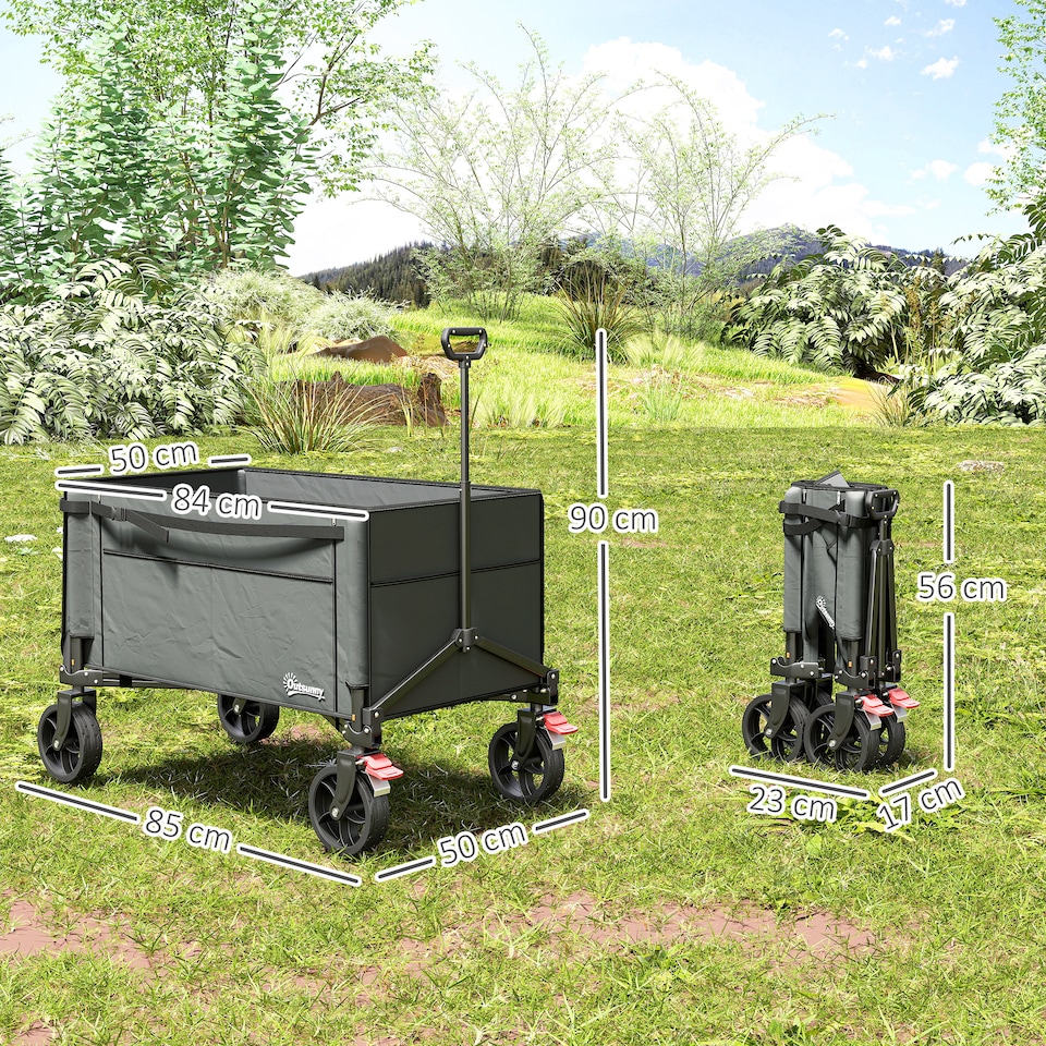 image 1 of Outsunny Folding Trolley on Wheels, Garden Cart with Openable Sides, Grey