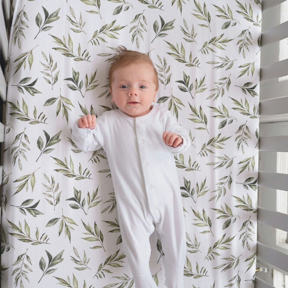 image 1 of Gilded Bird Fitted Cot/Cotbed Sheet Linen Leaves