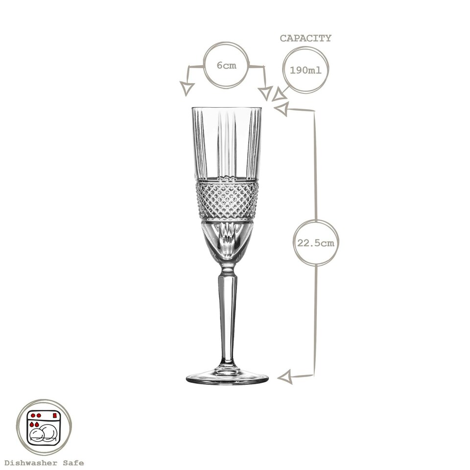 image 1 of RCR Crystal Brillante Glass Champagne Flutes - 190ml - Pack of 12