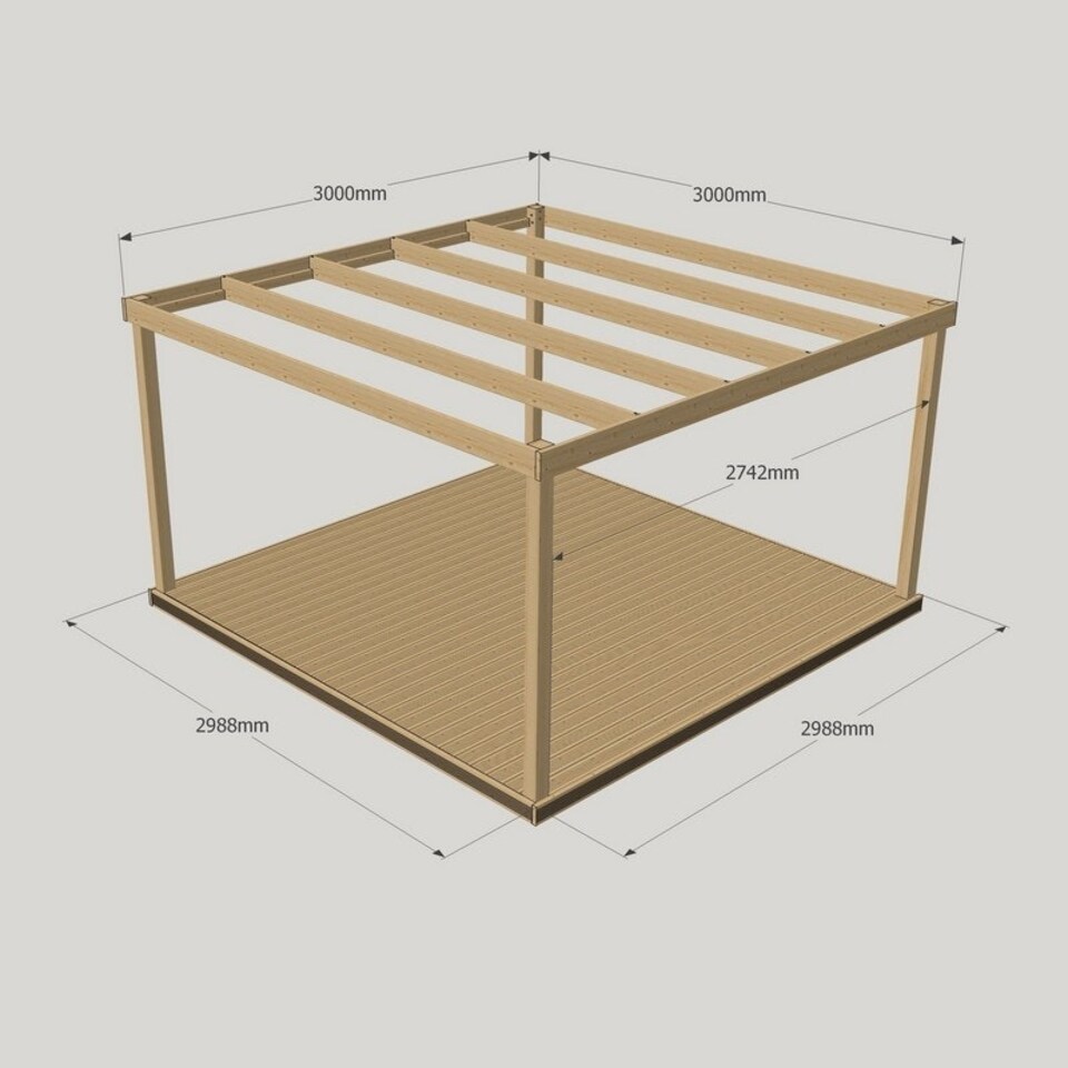 image 1 of Box Pergola and Decking Kit - Wood - L300 x W300 cm - Light Green