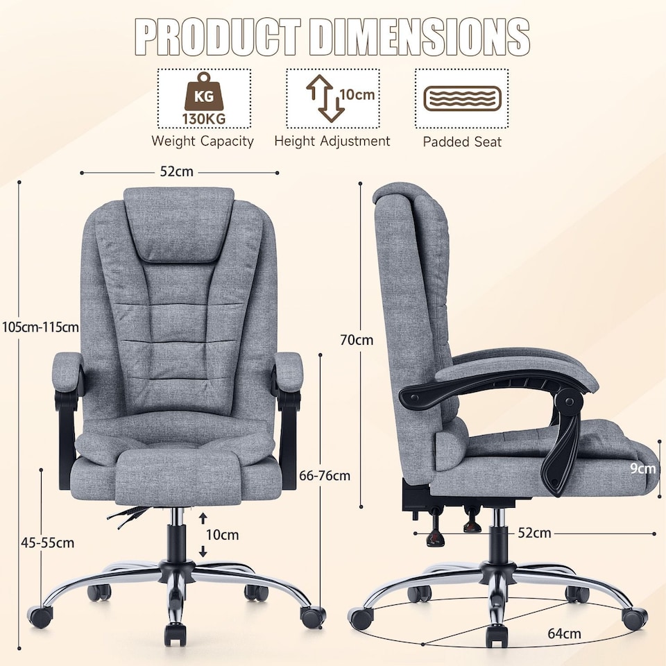 image 1 of Rattantree Adjustable Swivel Office Chair High Back Fabric Executive Chair