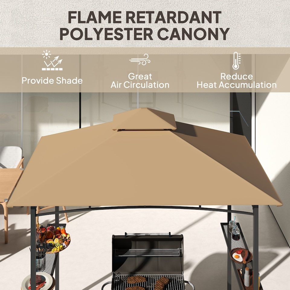 image 1 of Outsunny 2.5x1.5m 8x5 Grill Gazebo Canopy, Double Tiered Outdoor BBQ Gazebo Shelter with 2 Side Shelves for Garden, Patio, Barbecue, Picnic, Khaki