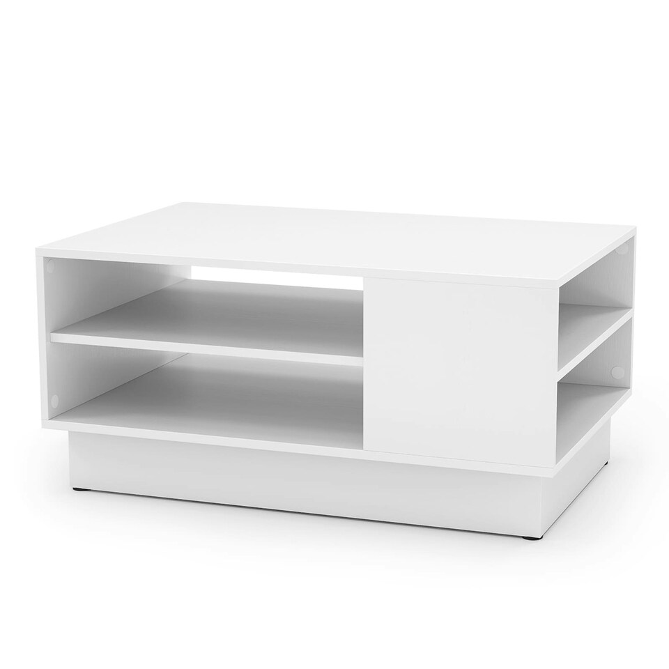 image 1 of COSTWAY Modern Coffee Table w/Storage Shelves White White