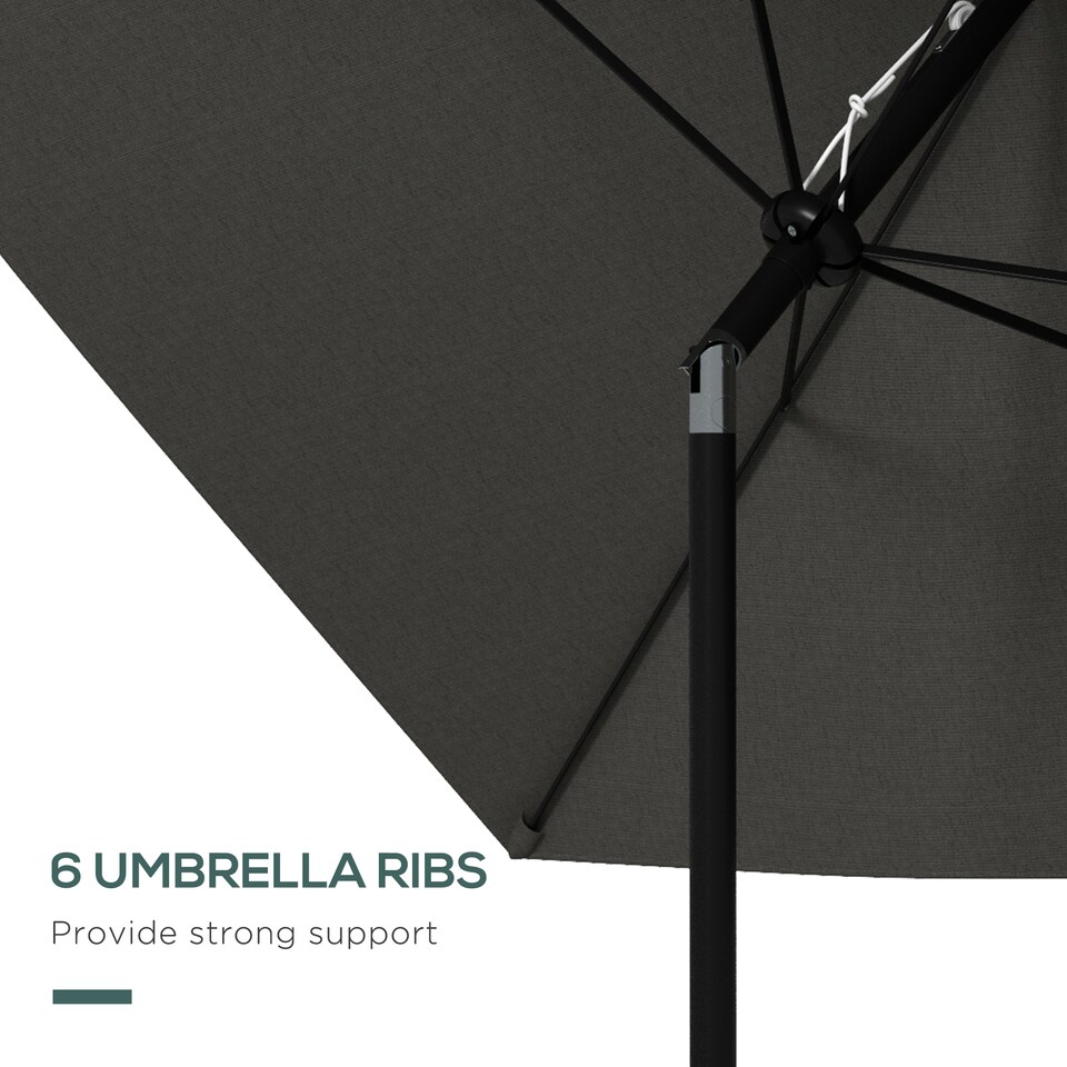 image 1 of Outsunny 2 x 3m Garden Parasol Umbrella, Rectangular Outdoor Market Umbrella Sun Shade with Crank  Push Button Tilt, 6 Ribs, Aluminium Pole, Dark Grey