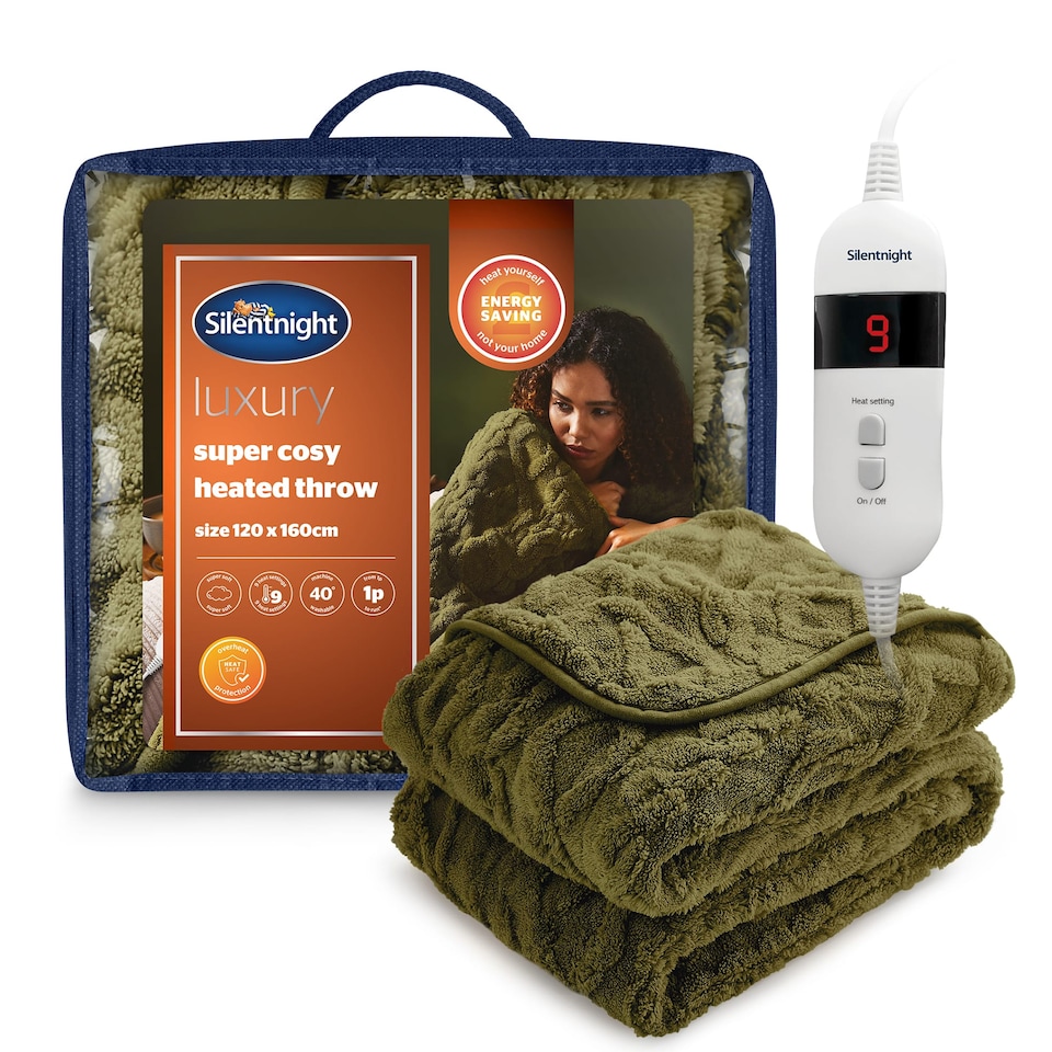 image 1 of Silentnight Luxury Super Cosy Heated Throw, Olive | Green | Olive | One Size | 1