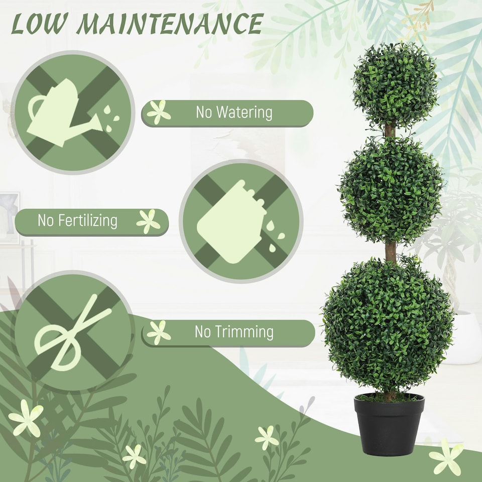 image 1 of HOMCOM Set of 2 Decorative Artificial Plants Boxwood Trees in Pot, Green