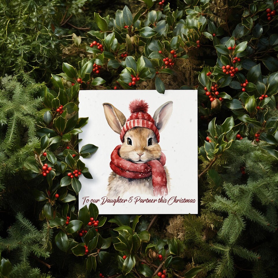image 1 of Festive Bunny - Daughter & Partner - Plantable Wildflower Seed Christmas Card