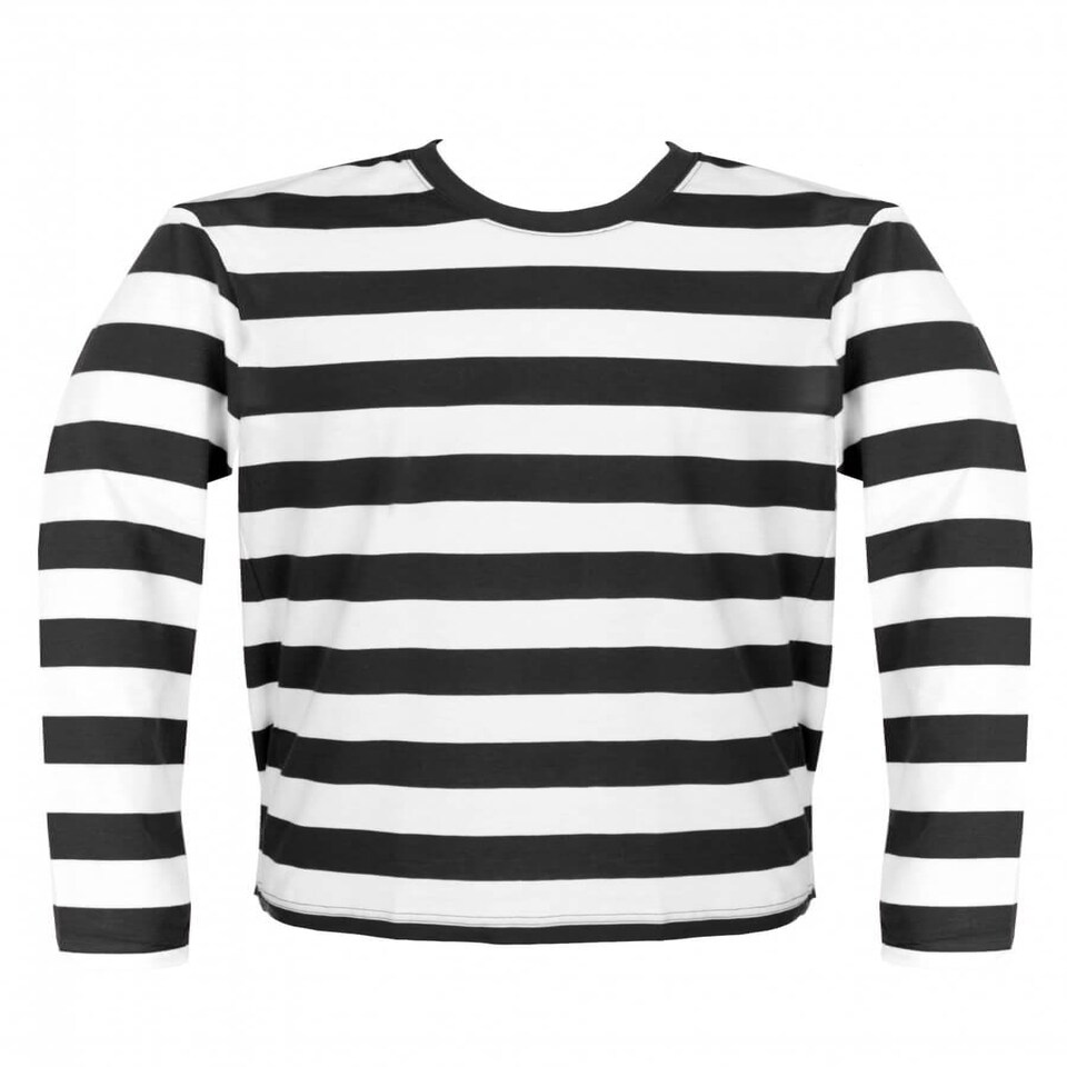 Black and White Striped Long Sleeve Top Black | S