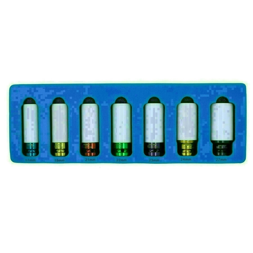 image 1 of 1/2in Drive Alloy Wheel Nut Deep Impact Sockets 17mm - 27mm 6 Point 7pc Set