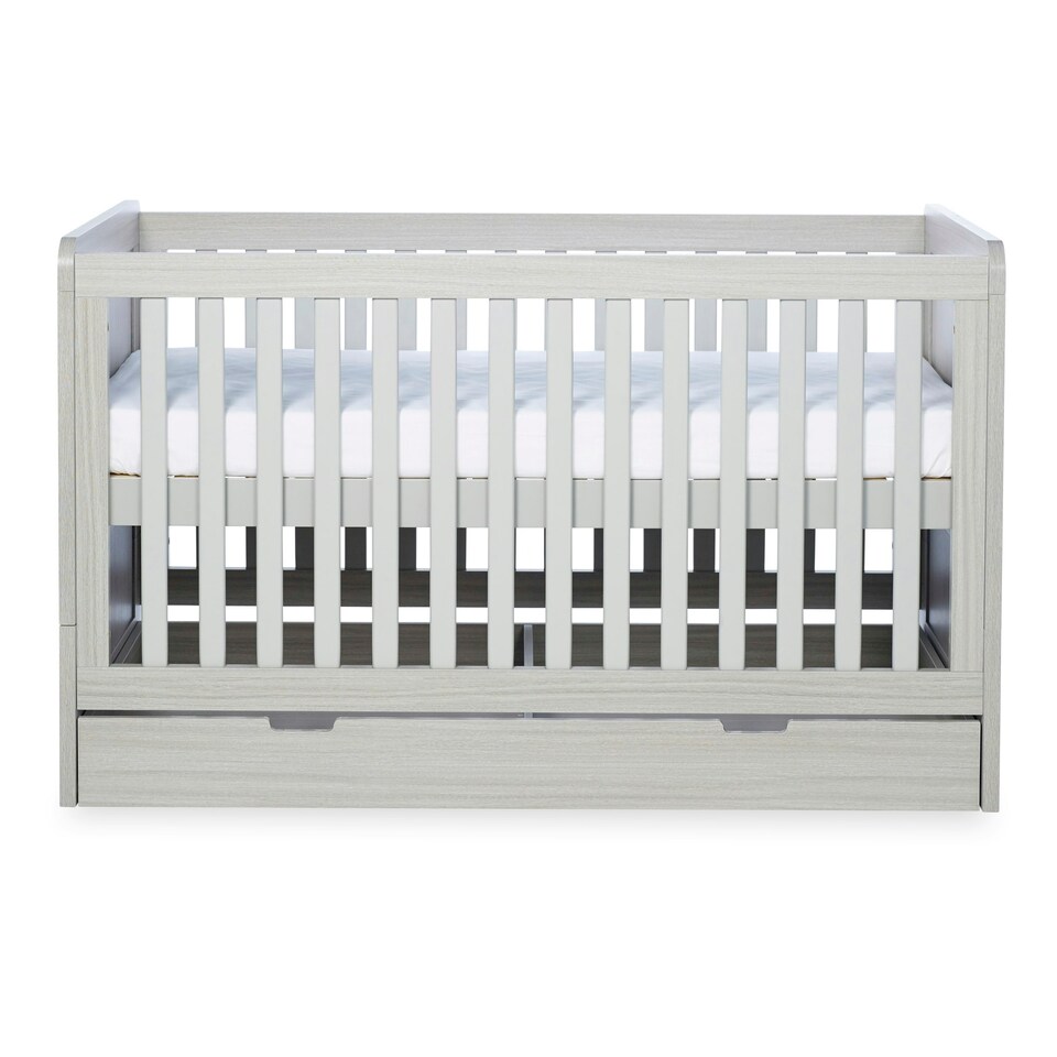 image 1 of Pembrey Cot Bed, Under Drawer & Fibre Mattress - Convertible, Adjustable Mattress Base, Birth to 4 Years (Ash Grey)