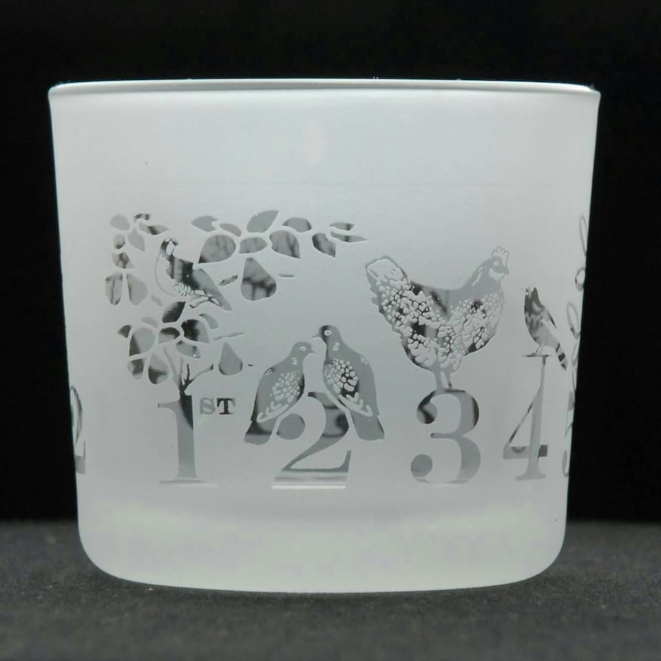 Animo Glass Engraved Votive Tealight Holder 12 Days Of Christmas