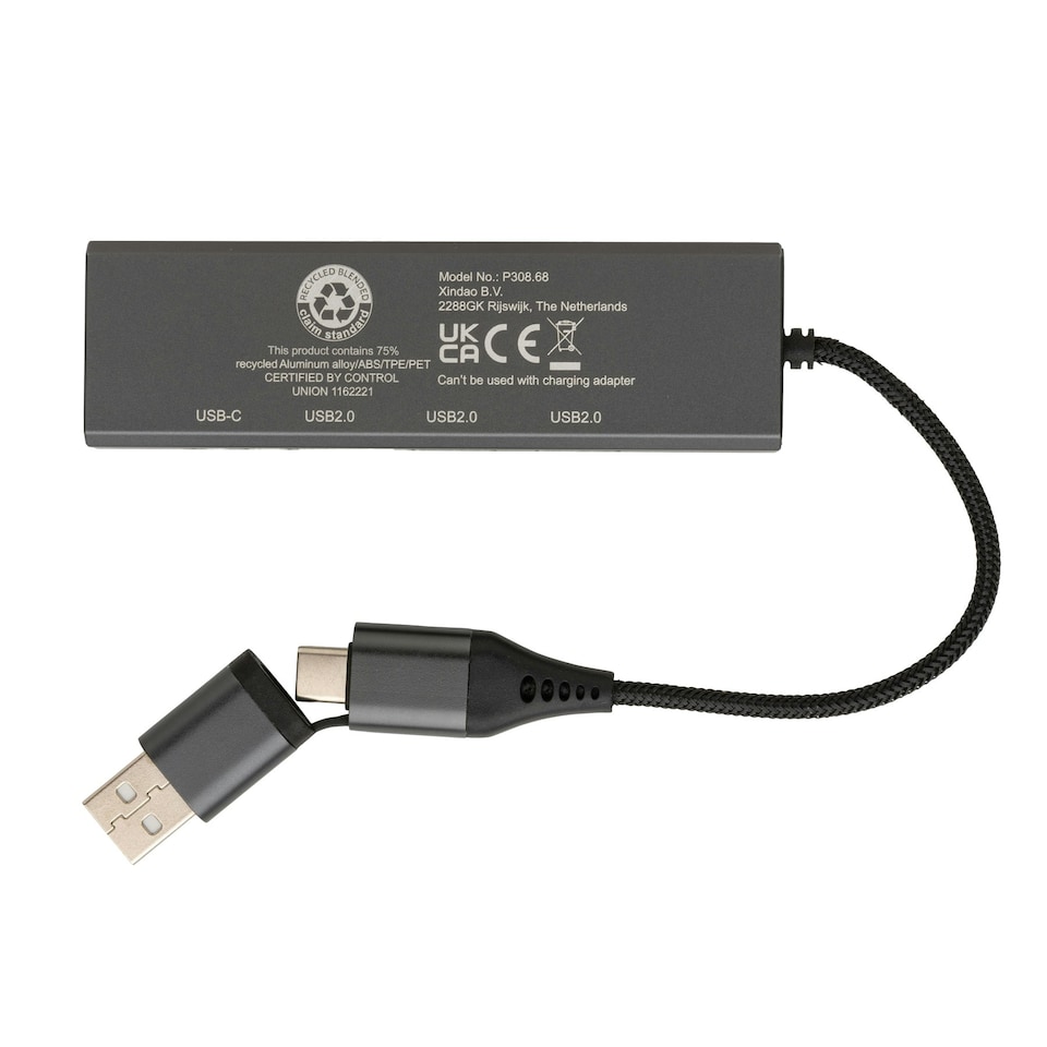 image 1 of XD Xclusive Terra Recycled Aluminium USB 2.0 Hub - Grey - One Size