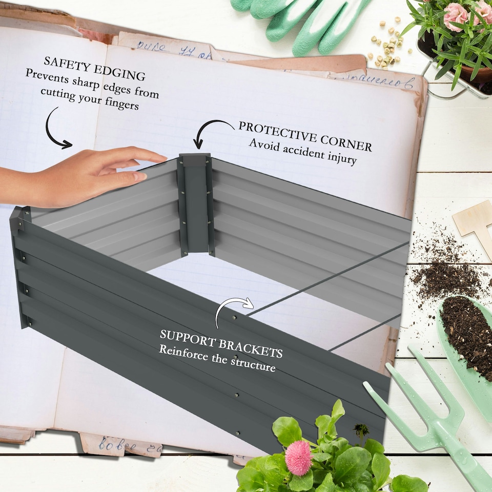 image 1 of Outsunny Galvanised Raised Bed for Garden, Outdoor Elevated Planter Box, Grey