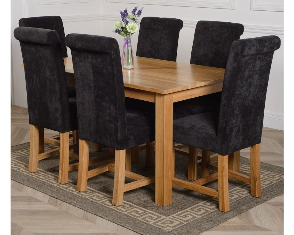 image 1 of Oslo 150 x 90 cm Medium Oak Dining Table and 6 Washington Fabric Chairs | Black | Black