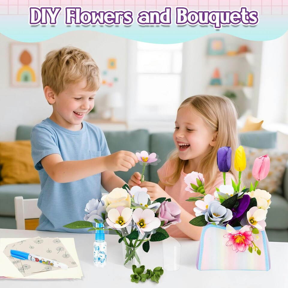 image 1 of Fabulous Flowers DIY Kit for Kids – Build Your Own Bouquet with Water-Reveal Magic Pen
