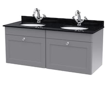 Balterley Swynnerton Traditional 2 Drawer Wall Hung Vanity Unit with Double Marble Basin, Satin Grey, 1200mm