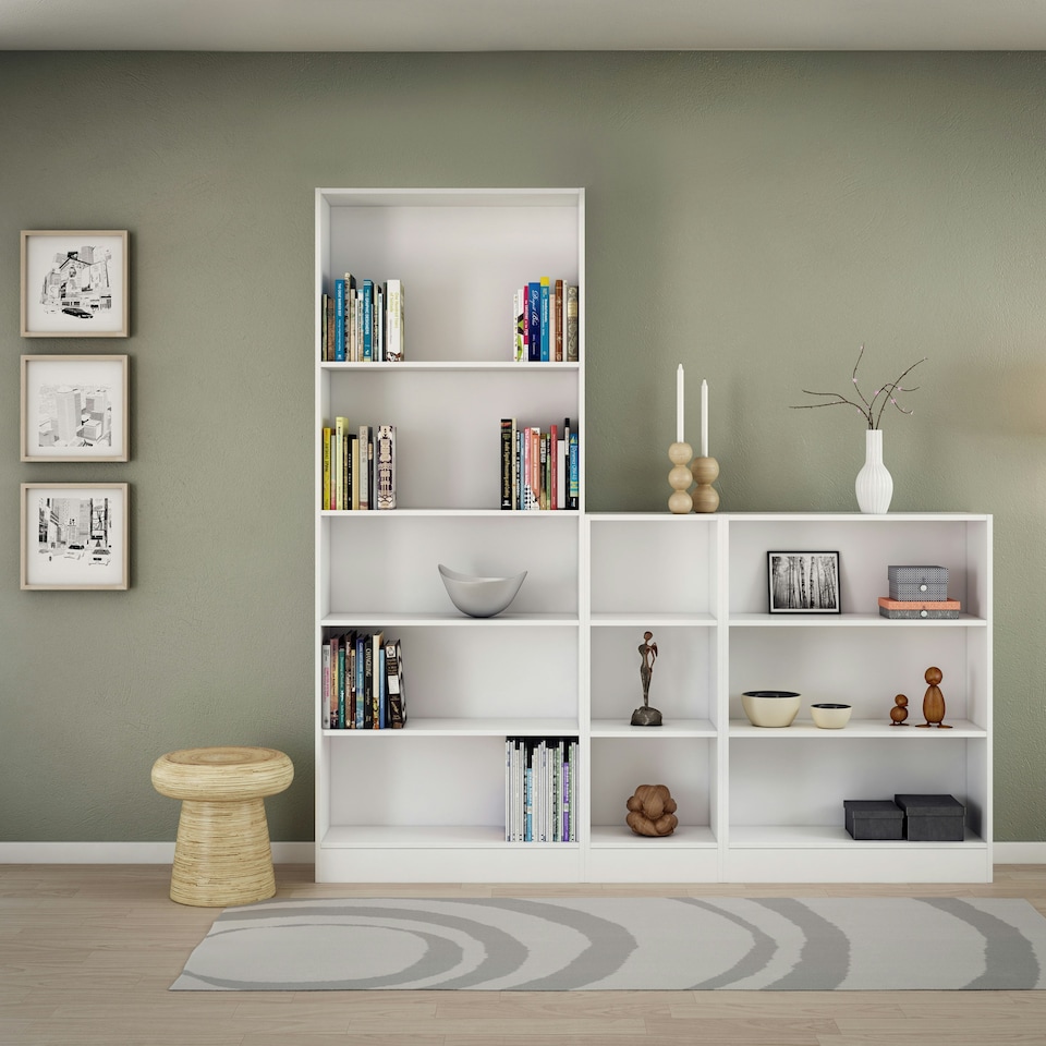 image 1 of Basic Low Narrow Bookcase (2 Shelves) in White