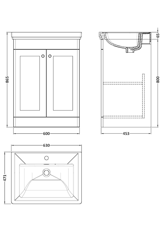 image 1 of Balterley Classic Traditional Bathroom Floor Standing 2-Door Vanity Unit & Fireclay Basin | White | Satin White