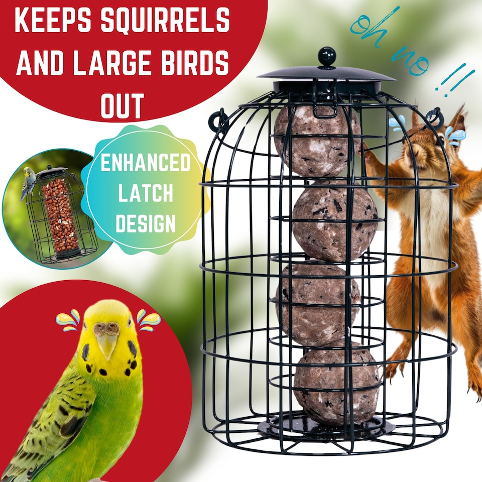 image 1 of Samuel Alexander Pack of 3 Hanging Nut Seed & Fat Ball Bird Feeders with Squirrel Guard