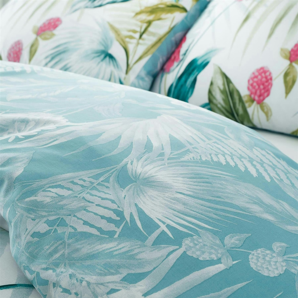 image 1 of Aruba Tropical Floral Reversible Duvet Cover Set | Green